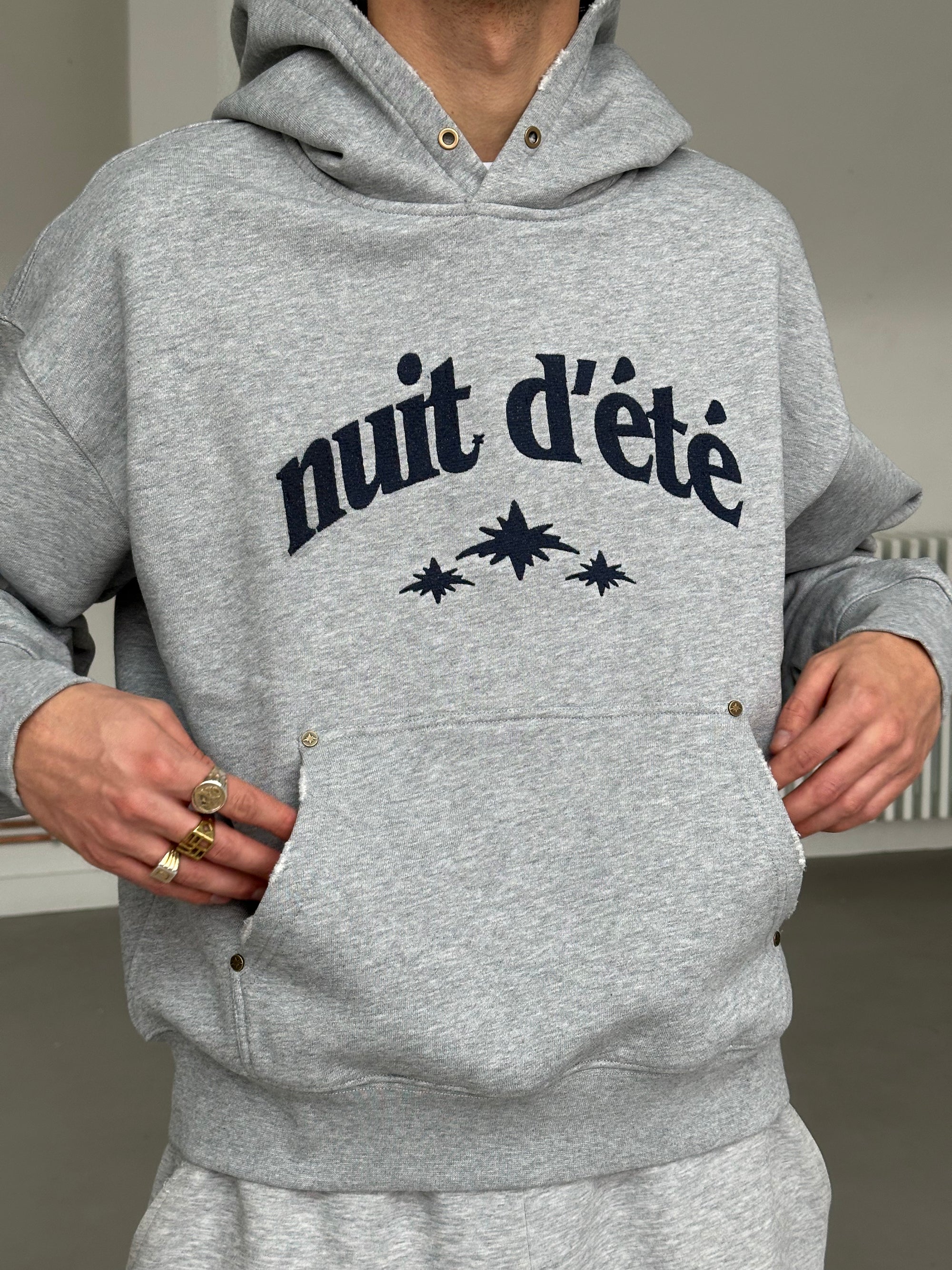 (distressed) BIG LOGO GREY HOODIE